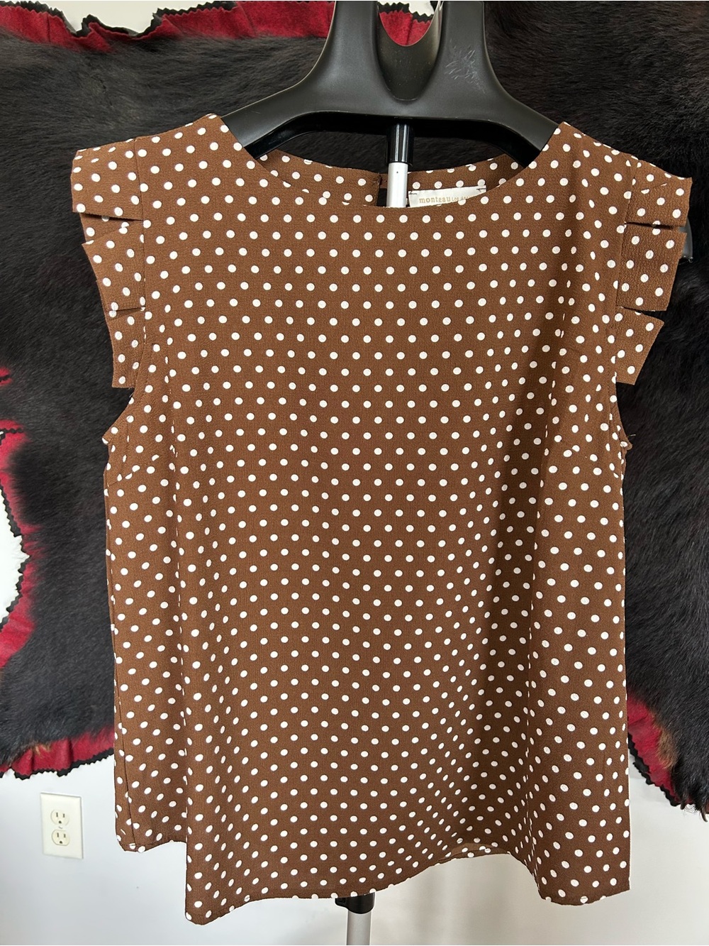 Brown Polka Dot Sleeveless Blouse